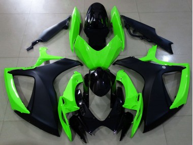 Matte Black and Green Suzuki GSXR 600-750 Fairings 2006-2007