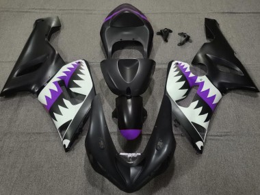 Matte Black and Purple Shark Kawasaki ZX6R Fairings 2005-2006