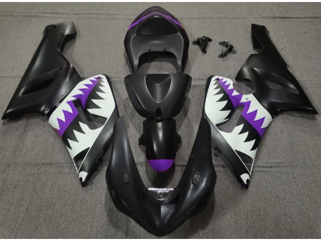 Matte Black and Purple Shark Kawasaki ZX6R Fairings 2005-2006 Matte Black and Purple Shark Kawasaki ZX6R Fairings 2005-2006