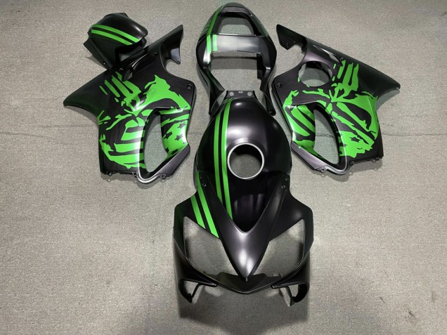 Matte Black & Green Skull Honda CBR600 F4i Fairings 2001-2003 Matte Black & Green Skull Honda CBR600 F4i Fairings 2001-2003