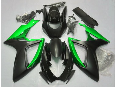 Matte Black & Green Suzuki GSXR 600-750 Fairings 2006-2007
