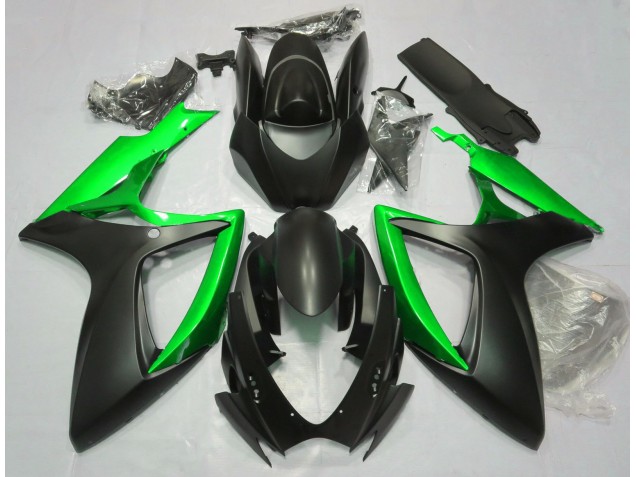 Matte Black & Green Suzuki GSXR 600-750 Fairings 2006-2007