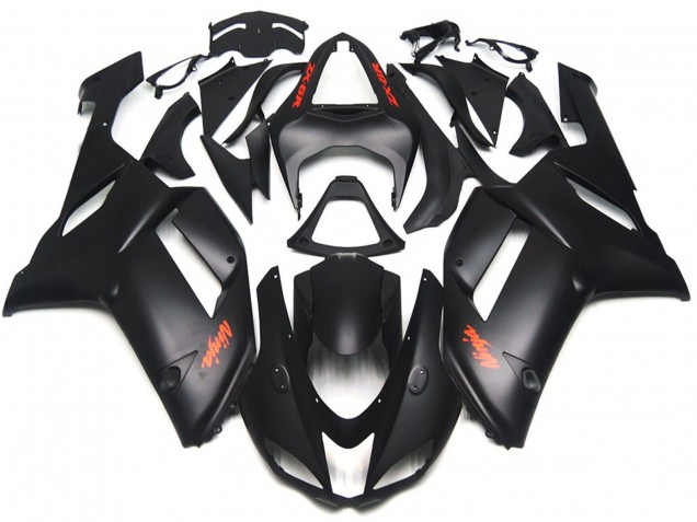 Matte Black Red Decals Kawasaki ZX6R Fairings 2007-2008 Matte Black Red Decals Kawasaki ZX6R Fairings 2007-2008