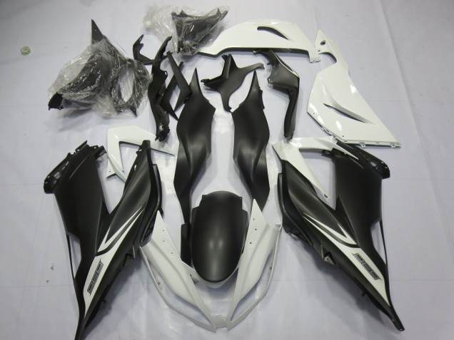 Matte Black White Kawasaki ZX6R Fairings 2013-2018 Matte Black White Kawasaki ZX6R Fairings 2013-2018