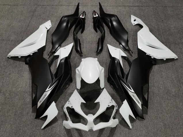 Matte Pearl White and Black Kawasaki ZX6R Fairings 2019-2020 Matte Pearl White and Black Kawasaki ZX6R Fairings 2019-2020