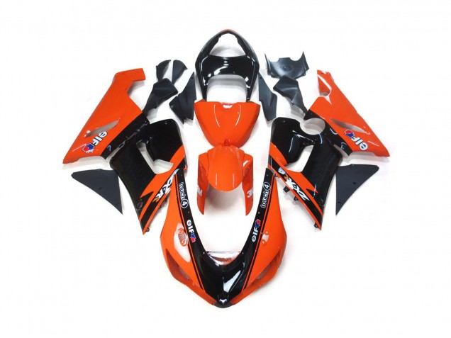 Orange and Black Elf Kawasaki ZX6R Fairings 2005-2006 Orange and Black Elf Kawasaki ZX6R Fairings 2005-2006
