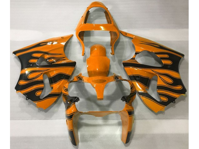 Orange & Black Flame Kawasaki ZX6R Fairings 2000-2002 Orange & Black Flame Kawasaki ZX6R Fairings 2000-2002