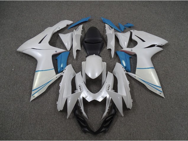 Pearl White and Light Blue Suzuki GSXR 600-750 Fairings 2011-2020