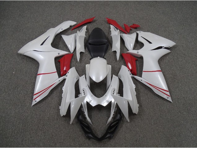 Pearl White and Red Suzuki GSXR 600-750 Fairings 2011-2020 Pearl White and Red Suzuki GSXR 600-750 Fairings 2011-2020