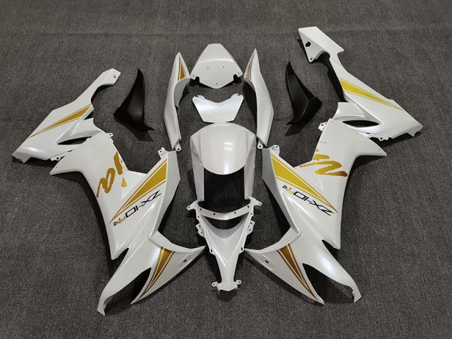 Pearl White & Gold Kawasaki ZX10R Fairings 2008-2010 Pearl White & Gold Kawasaki ZX10R Fairings 2008-2010