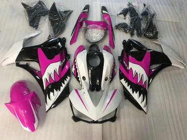 Pink and White Shark Yamaha R3 Fairings 2015-2018