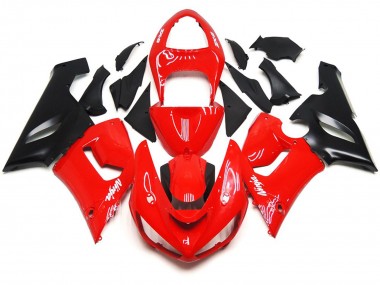 Plain Gloss Red White Decals Kawasaki ZX6R Fairings 2005-2006