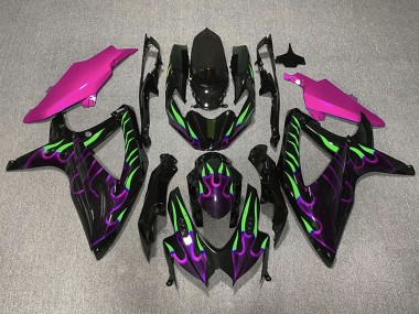 Purple and Green Flame Suzuki GSXR 600-750 Fairings 2008-2010