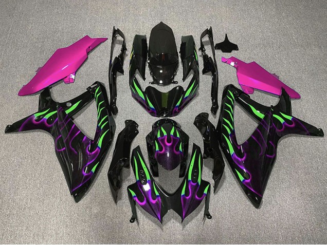 Purple and Green Flame Suzuki GSXR 600-750 Fairings 2008-2010 Purple and Green Flame Suzuki GSXR 600-750 Fairings 2008-2010