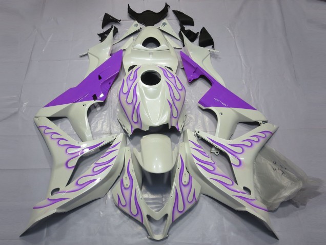 Purple Flame on White Honda CBR600RR Fairings 2007-2008 Purple Flame on White Honda CBR600RR Fairings 2007-2008