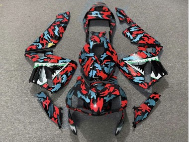 Red and Blue Camo Honda CBR600RR Fairings 2003-2004