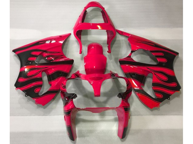 Red & Black Flame Kawasaki ZX6R Fairings 2000-2002 Red & Black Flame Kawasaki ZX6R Fairings 2000-2002