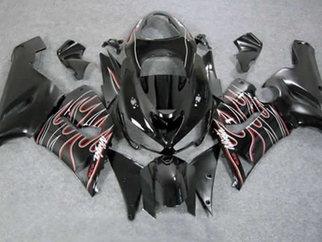 Red Black Flame Kawasaki ZX6R Fairings 2005-2006 Red Black Flame Kawasaki ZX6R Fairings 2005-2006