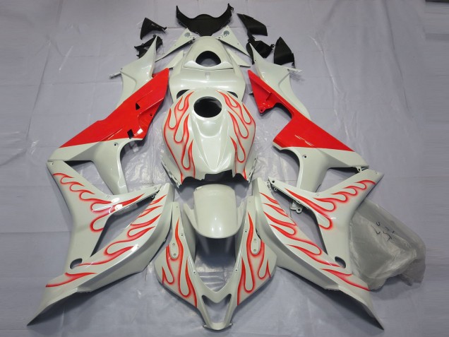 Red Flame on White Honda CBR600RR Fairings 2007-2008 Red Flame on White Honda CBR600RR Fairings 2007-2008