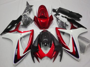 Red & White Debadged Suzuki GSXR 600-750 Fairings 2006-2007