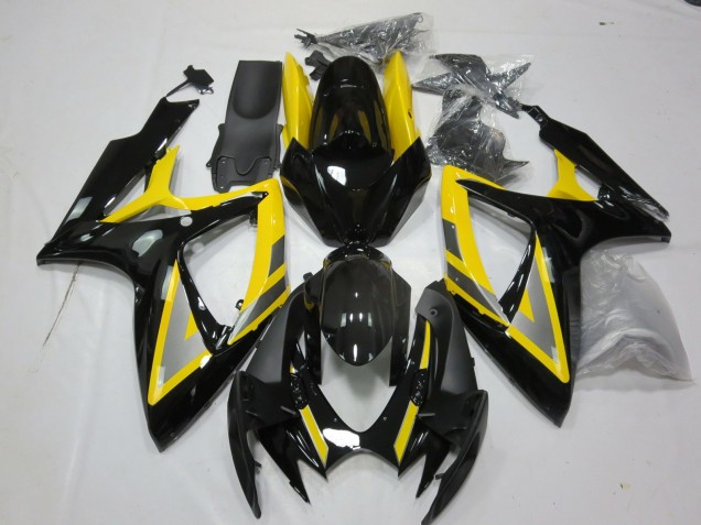 Silver and Black Yellow Suzuki GSXR 600-750 Fairings 2006-2007 Silver and Black Yellow Suzuki GSXR 600-750 Fairings 2006-2007