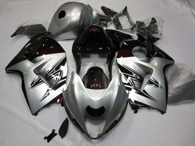 Silver and Dark Red Suzuki GSXR 1300 Fairings 1997-2007 Silver and Dark Red Suzuki GSXR 1300 Fairings 1997-2007