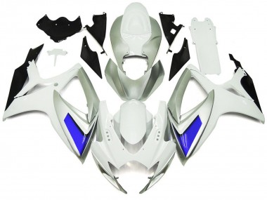 Silver White and Blue Gloss Style Suzuki GSXR 600-750 Fairings 2006-2007