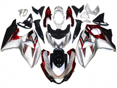Silver with Red Hints Suzuki GSXR 1000 Fairings 2009-2016