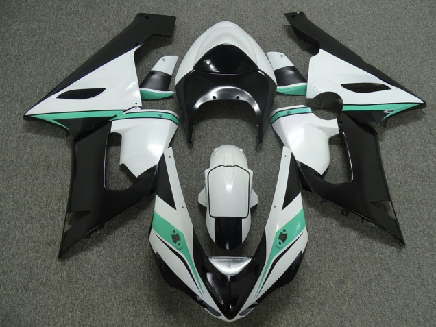 Teal white and Black Kawasaki ZX6R Fairings 2005-2006 Teal white and Black Kawasaki ZX6R Fairings 2005-2006
