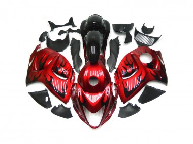 Vibrant Red with Black Flames Suzuki GSXR 1300 Fairings 2008-2019