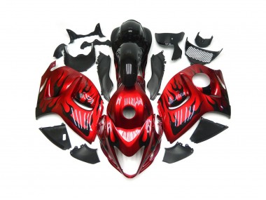 Vibrant Red with Black Flames Suzuki GSXR 1300 Fairings 2008-2019
