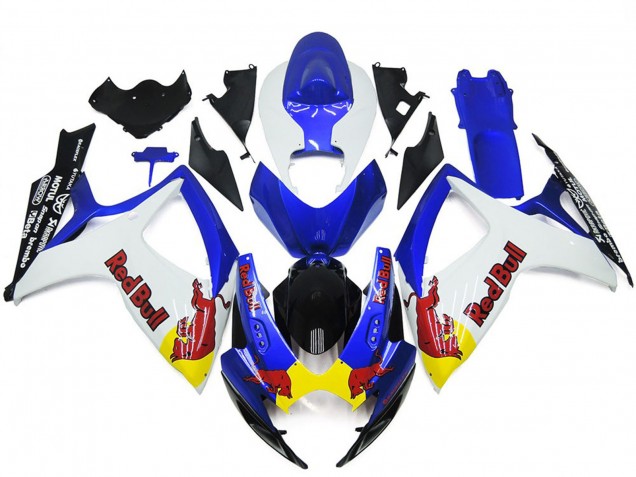 White and Blue Red Bull Custom Suzuki GSXR 600-750 Fairings 2006-2007