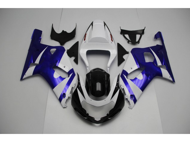 White and Blue Suzuki GSXR 600-750 Fairings 2001-2003