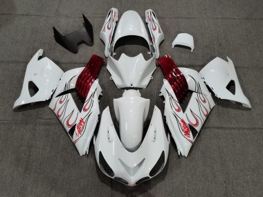 White Red Flame Kawasaki ZX14R Fairings 2006-2011