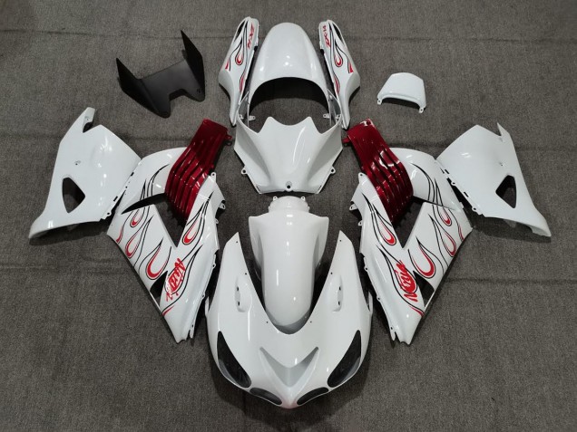 White Red Flame Kawasaki ZX14R Fairings 2006-2011